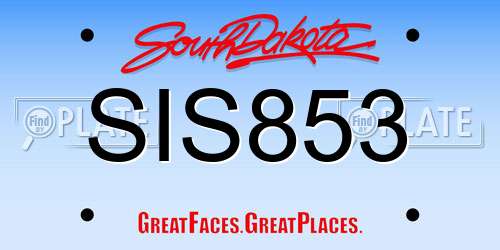 SIS853 South Dakota License Plate