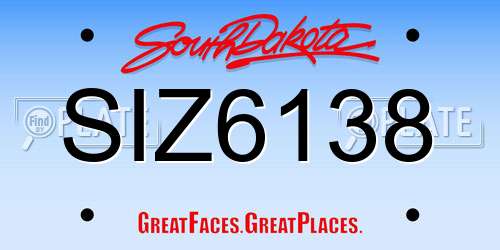SIZ6138 South Dakota License Plate