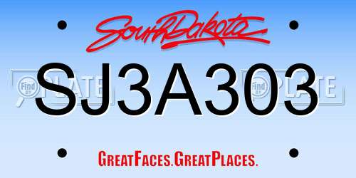 SJ3A303 South Dakota License Plate