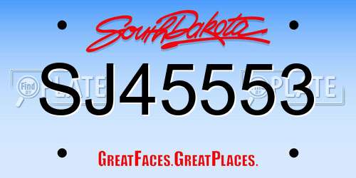 SJ45553 South Dakota License Plate