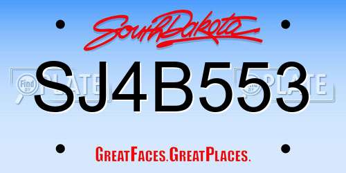 SJ4B553 South Dakota License Plate