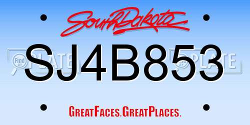 SJ4B853 South Dakota License Plate