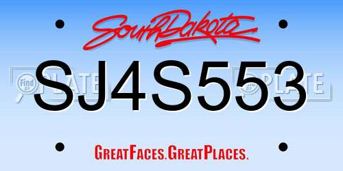 SJ4S553 South Dakota License Plate