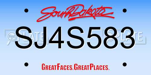 SJ4S583 South Dakota License Plate