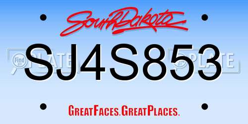 SJ4S853 South Dakota License Plate