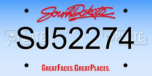 SJ52274 South Dakota License Plate