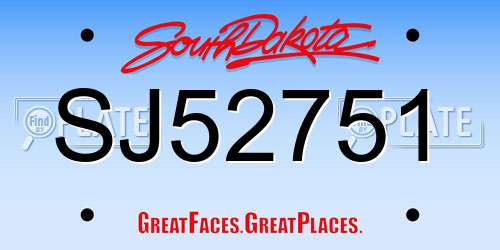 SJ52751 South Dakota License Plate