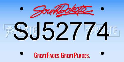 SJ52774 South Dakota License Plate