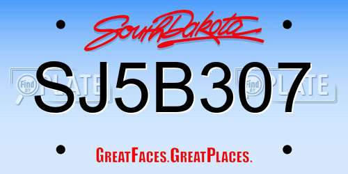 SJ5B307 South Dakota License Plate