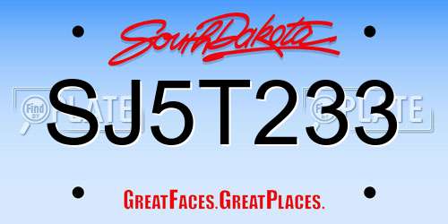 SJ5T233 South Dakota License Plate