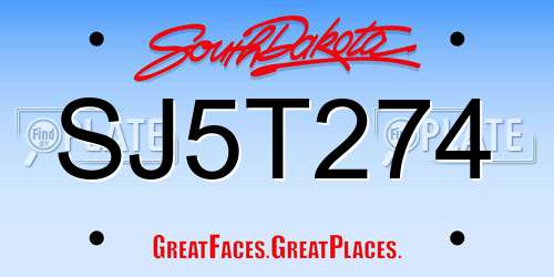 SJ5T274 South Dakota License Plate
