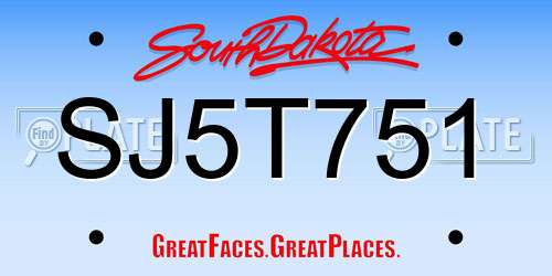 SJ5T751 South Dakota License Plate