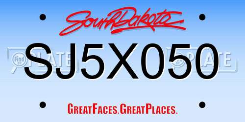 SJ5X050 South Dakota License Plate