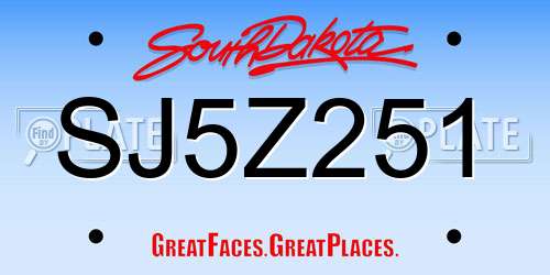 SJ5Z251 South Dakota License Plate