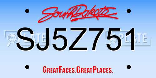 SJ5Z751 South Dakota License Plate