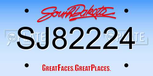 SJ82224 South Dakota License Plate