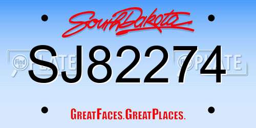 SJ82274 South Dakota License Plate