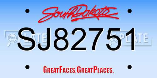 SJ82751 South Dakota License Plate