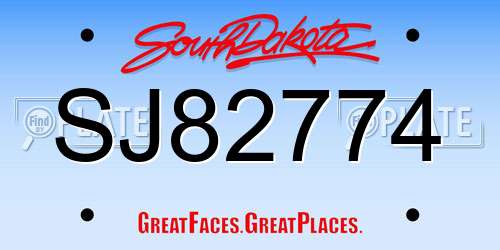 SJ82774 South Dakota License Plate