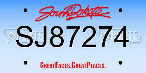 SJ87274 South Dakota License Plate