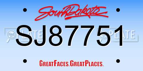 SJ87751 South Dakota License Plate