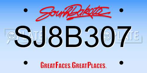 SJ8B307 South Dakota License Plate
