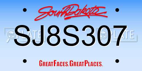 SJ8S307 South Dakota License Plate
