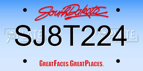 SJ8T224 South Dakota License Plate