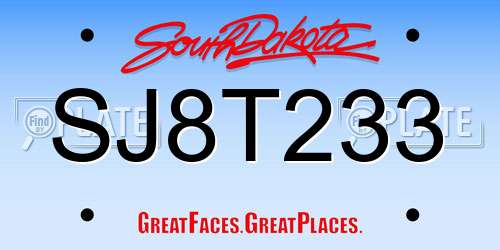 SJ8T233 South Dakota License Plate
