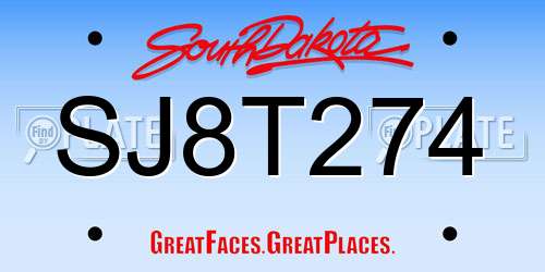 SJ8T274 South Dakota License Plate