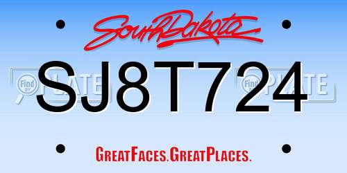 SJ8T724 South Dakota License Plate