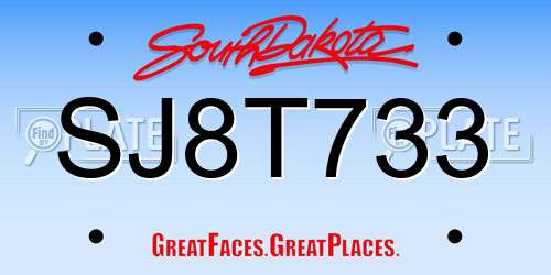 SJ8T733 South Dakota License Plate