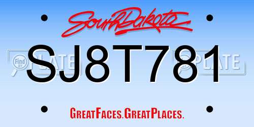 SJ8T781 South Dakota License Plate