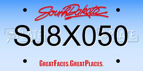 SJ8X050 South Dakota License Plate