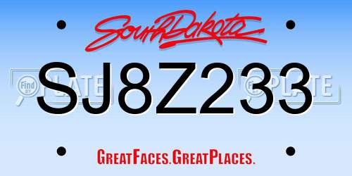 SJ8Z233 South Dakota License Plate