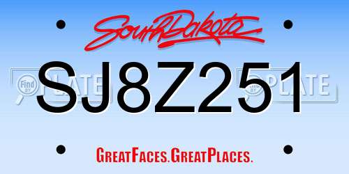 SJ8Z251 South Dakota License Plate