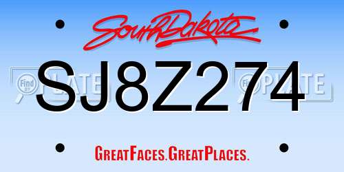 SJ8Z274 South Dakota License Plate