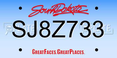 SJ8Z733 South Dakota License Plate