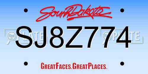 SJ8Z774 South Dakota License Plate