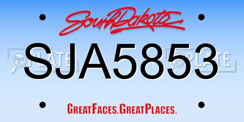SJA5853 South Dakota License Plate