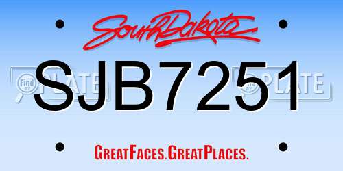 SJB7251 South Dakota License Plate