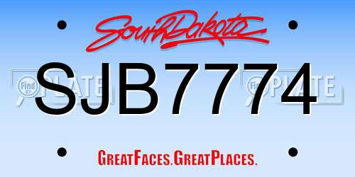 SJB7774 South Dakota License Plate