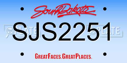 SJS2251 South Dakota License Plate