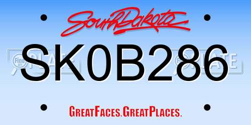 SK0B286 South Dakota License Plate