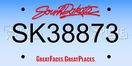 SK38873 South Dakota License Plate