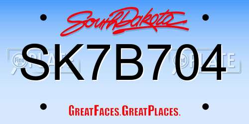 SK7B704 South Dakota License Plate