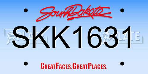 SKK1631 South Dakota License Plate