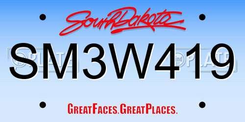 SM3W419 South Dakota License Plate