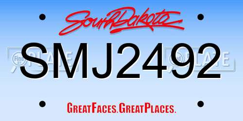 SMJ2492 South Dakota License Plate