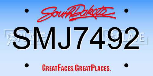SMJ7492 South Dakota License Plate
